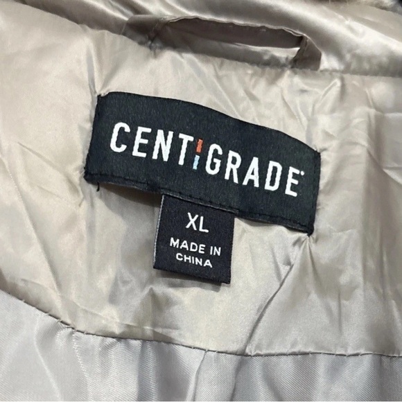 New Centigrade Champagne Gold XL Long Puffer Coat Faux Fur Hood Trim Belted - Picture 10 of 12